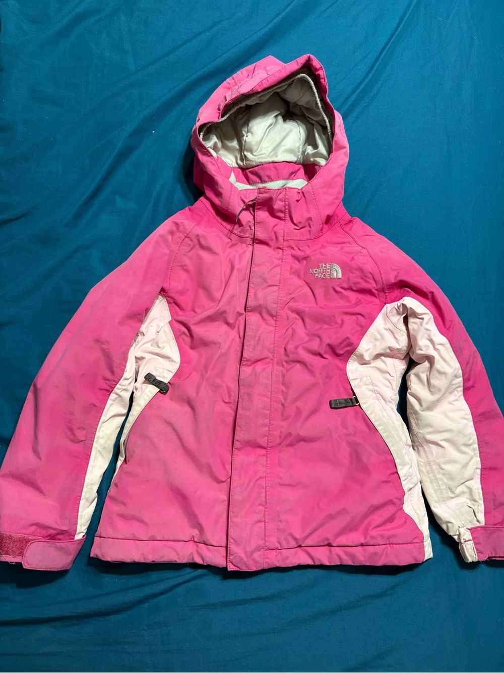The North Face Girls' Bright Pink Hooded Puffer Jacket with Light Pink Panels